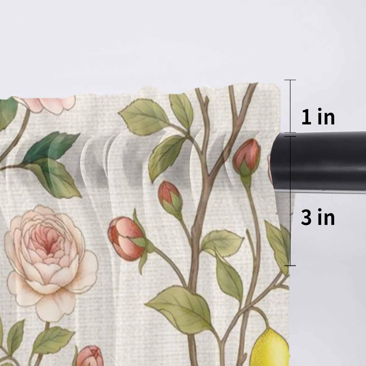 Spring Floral Sheer Curtains Valances for Windows Summer Lemons Farmhouse Art Rustic Chiffon Kitchen Valances for Cafe, Rod Pocket Voile Window Treatments Curtains for Living Room Bedroom, 54"x18"