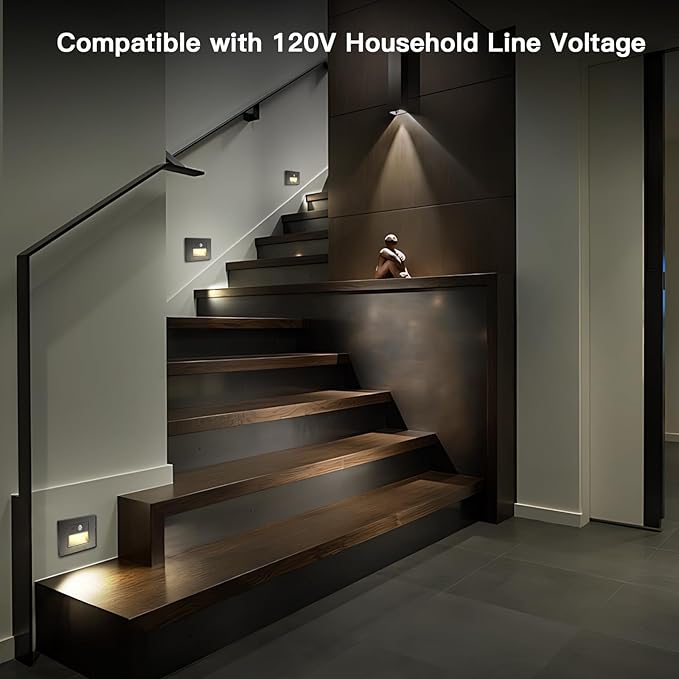 4-Pack Horizontal LED Step Lights, Motion Sensor & Dusk to Dawn, IP65 Waterproof, 3000K-5000K Adjustable, Anti-Glare Louvered, 3W 120V Stair Lights Indoor Outdoor, Bronze, ETL Certified