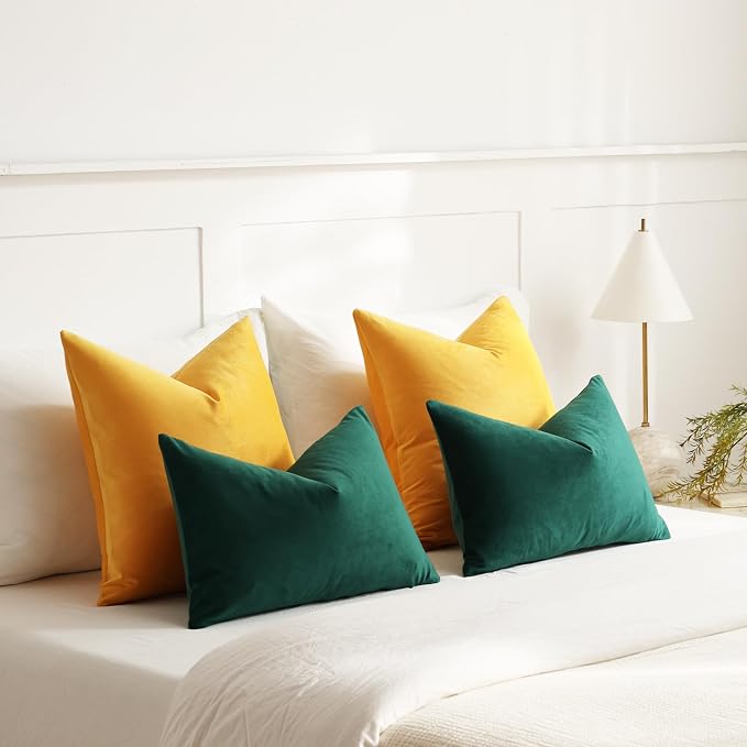 Throw Pillow Covers 22x22 Gold Yellow: Pack of 2 Cozy Soft Velvet Square Modern Luxury Decorative Throw Pillow Cases for Sofa Couch Living Room Bed Home Decor