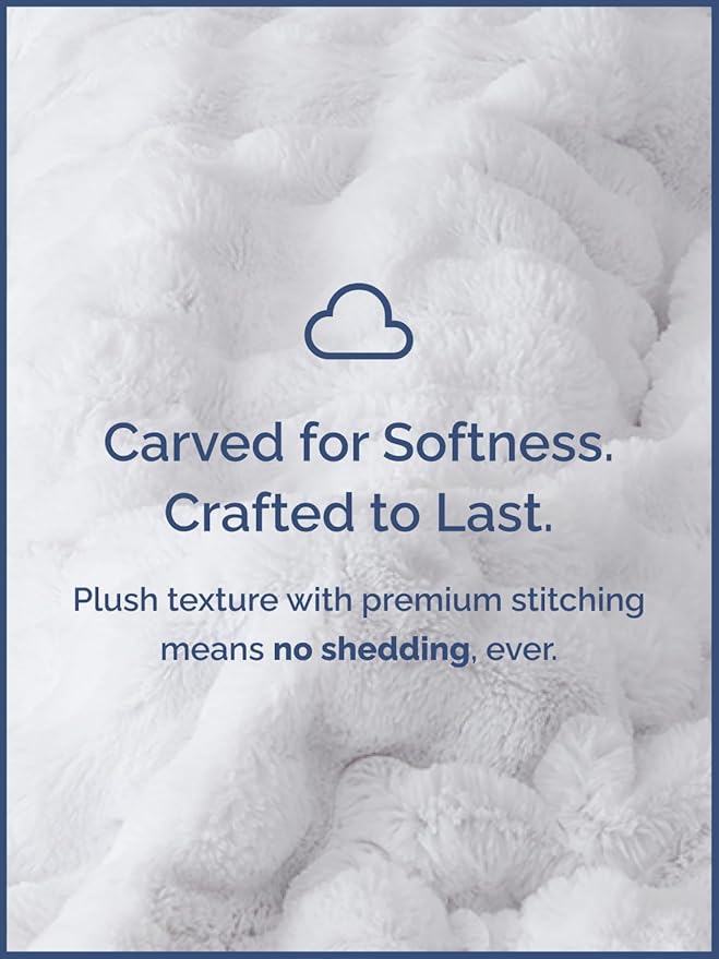 3D Fleece Bubble Blanket Queen Size - Rabbit Blanket - 90" x 90", White | Soft Fluffy Faux Fur Blanket for Couch Sofa & Chair, Cozy Gifts for Women, Tie Dye Cloud Throw Bed Cover, Thick Plush Bedding