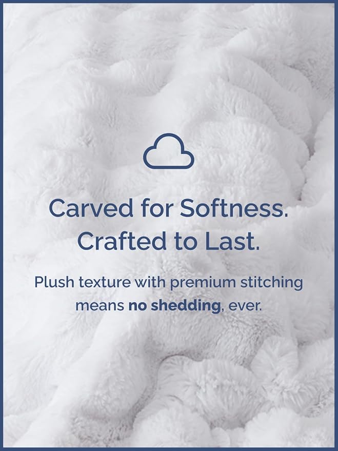 3D Fleece Bubble Blanket Throw Size - Rabbit Blanket - 50" x 60", White | Soft Fluffy Faux Fur Blanket for Couch Sofa & Chair, Cozy Gifts for Women, Tie Dye Cloud Throw Bed Cover, Thick Plush Bedding