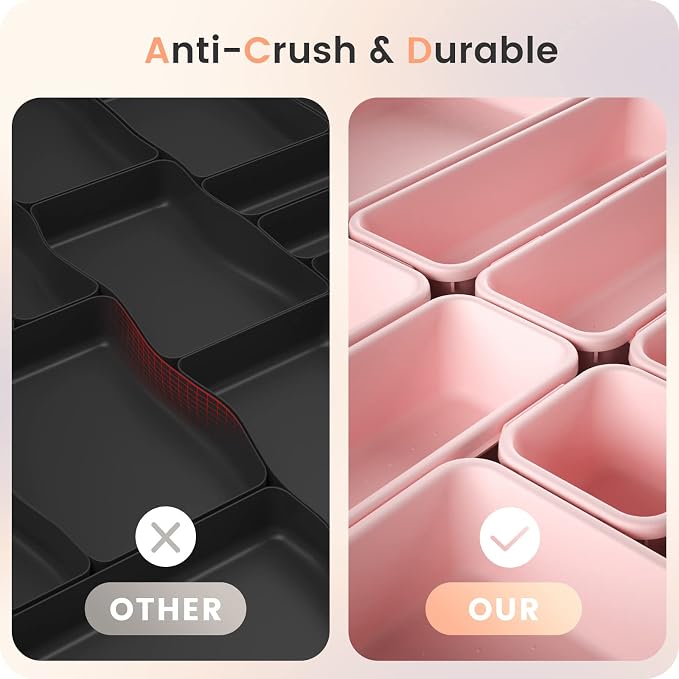 【Military Grade】A-LuGei Drawer Organizer,【】Makeup organizer,【Holds 177 Items】Bathroom Organizers and Storage,Organization and Storage,Desk Drawer Organizer for Vanity【Pink】