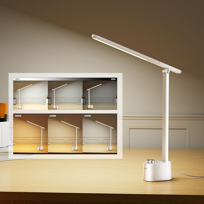 Honeywell H01 Pro Sunturalux Compact LED Desk Lamp Full Spectrum | CRI≥95, Low Blue Light, Flicker-Free, 3000K-5500K, Small Desk Light for Working, Study, White