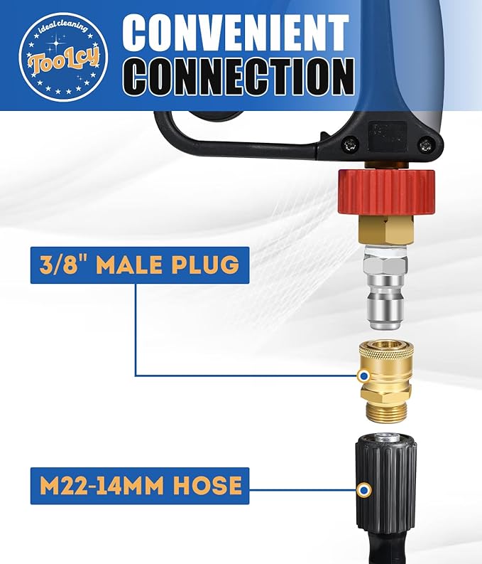 TOOLCY Pressure Washer Hose and Gun Kit, 30ft Kink Resistant Power Washer Hose and Gun with 5 Nozzle, 3/8" Swivel Quick Connector & M22-14mm Plug, Compatible with Simpson, Craftsman, Ryobi