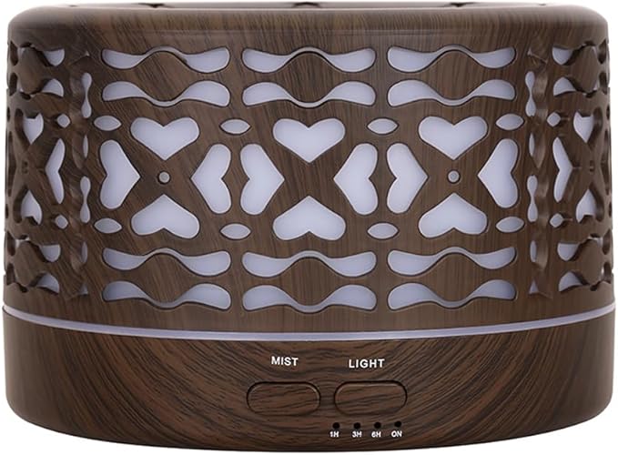 Wild Essentials 700ml Designer Large Room Essential Oil Diffuser, 5 in 1 Ultrasonic Aromatherapy Vaporizer Cool Mist Humidifier, Home, Office, Bedroom, Timer, Auto-Off, 7 Color LED (Dark Wood Hearts)