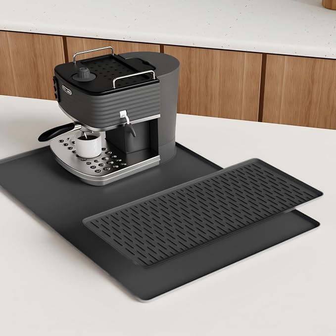 Coffee Mat, Dish Drying Mat 2 in1 Coffee Maker Mat for Kitchen Counter, 16"x24" Silicone Bar Pad, Anti-Slip, Heat Resistant Drip Pad for Espresso Machines, Dinner Plates, Ice Cream Machines