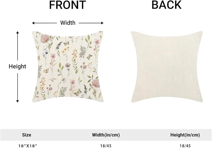 Spring Pillow Covers 18x18 Inch Set of 2, Sage Green Pink Wild Flower Throw Pillows Case,Colorful Seasonal Floral Plant Outdoor Decorative Farmhouse Decor Cushion Covers for Home Sofa Bed Couch