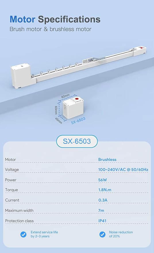 Motorized Curtain Track for Ripple Fold S-Wave Curtains, Pre-Assembled Automatic Curtain Opener with Remote, Mini Dry Contact Smart Electric Curtains System, 1.8N.m (4.0 meters (157.4 inches))