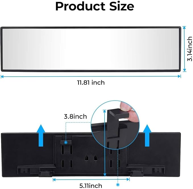 JOYTUTUS Panoramic Rear View Mirror, 12 Inch Wide Angle Clip On Mirror, Universal Car Interior Accessories, Convex Interior Mirror Reduces Blind Spot, Clear Vision Fits Car SUV Trucks