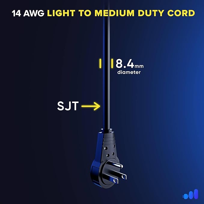 Maximm Extension Cord 6 Feet – 360° Rotating Flat Plug, 3-Prong Grounded Power Cable – UL Certified, 13A 125V, Heavy Duty 14AWG Wire – Ideal for Tight Spaces Behind Furniture – Black