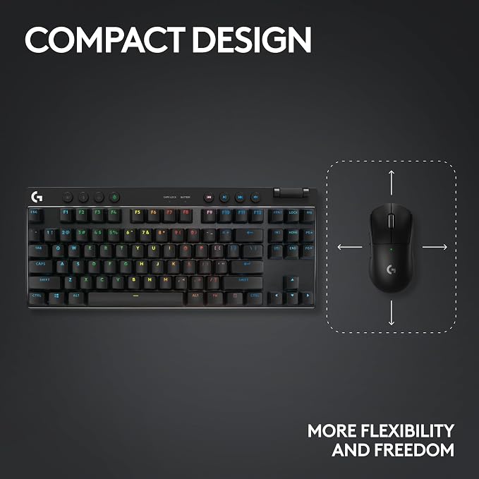 Logitech G PRO X TKL Lightspeed Wireless Gaming Keyboard (Clicky) - Black | Lightspeed wireless, Ultra-Portable Tenkeyless Design, LIGHTSYNC RGB, PBT keycaps, Clicky Switches