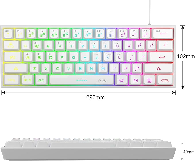 MageGee Mini 60% Gaming Keyboard, Upgrade RGB Backlit 61 Key Ultra-Compact Keyboard, TS91 Ergonomic Waterproof Mechanical Feeling Office Computer Keyboard for PC, MAC, PS4, Xbox ONE Gamer(White)