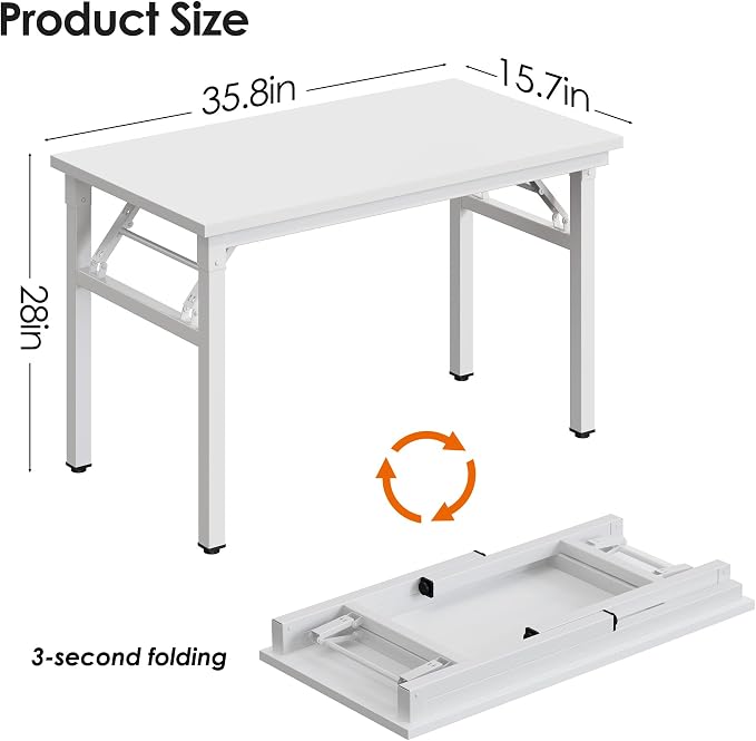 Need Office Computer Desk 35.8 Inch Sturdy Folding Laptop Table White | White Frame Writing Gaming Work Table/Foldable Home Office Desk/Sewing Table, No Assembly Required