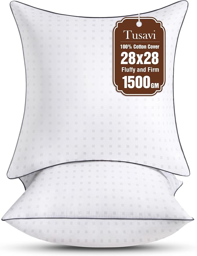 28"x28" Pillow Inserts Set of 2 with 100% Cotton Cover Decorative Square Throw 28 Pillows for Couch, Sofa and Bed - White (2, 28x28)