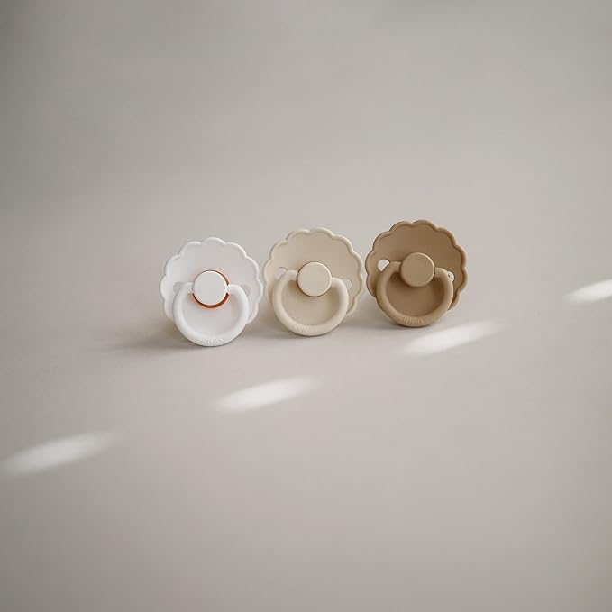 FRIGG Daisy SilkySoft Silicone Baby Pacifier | Made in Denmark | BPA-Free (Cappuccino/Cream, 6-18 Months)