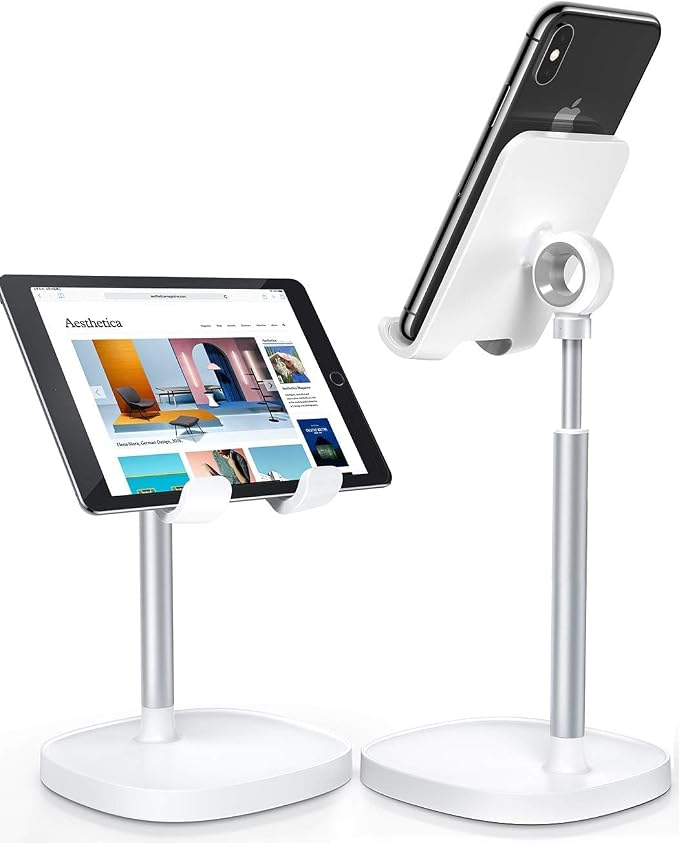 LISEN Cell Phone Stand Phone Holder for Desk, Gaming for Nintendo Switch | Phone Stand White, Adjustable Phone Stand for Desk, Phone Stand, iPhone Stand Compatible with Switch iPad, 4-10 in Devices