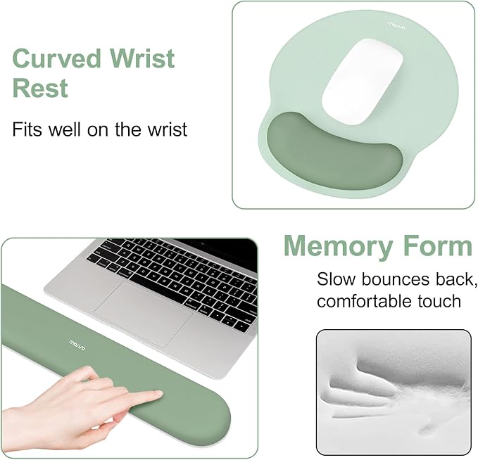 MOSISO Wrist Rest Support for Mouse Pad&Keyboard Set, Antique Green | Circle Curved Ergonomic Mousepad Non-Slip Base Home/Office Pain Relief&Easy Typing Pad with Soft Cloth&Silicone Lining