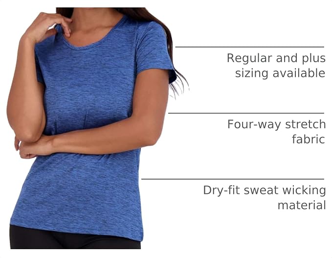 5 Pack Women's Dry Fit Short Sleeve Athletic Gym Workout Running Tops | Available in Plus Size, Exercise, Sports, Fitness, Quick Dry, Cooling, Moisture Wicking, Loose Basic Tees, Yoga, Pilates