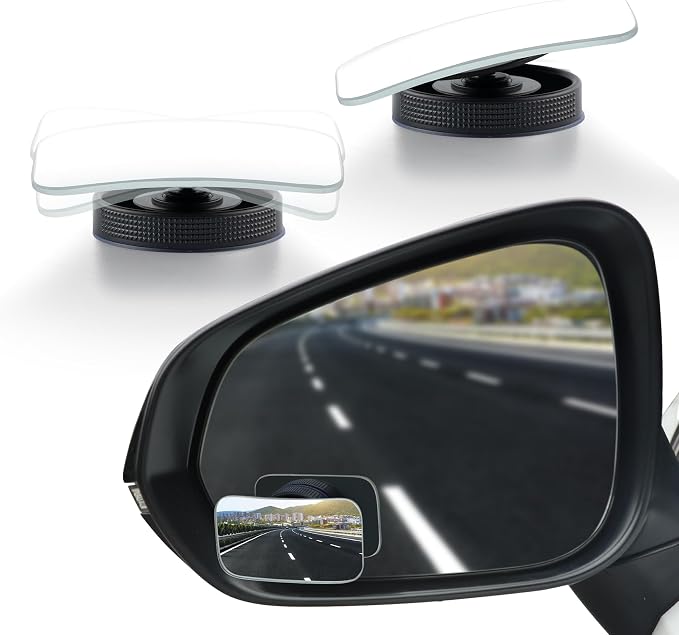 LivTee Blind Spot Car Mirror, Rectangular HD Glass Frameless Convex Side Mirror Blindspot, Reusable 360�� Wide Angle Rear View Car Mirrors with Powerful Adjustable Suction Cup - Exterior Mirrors