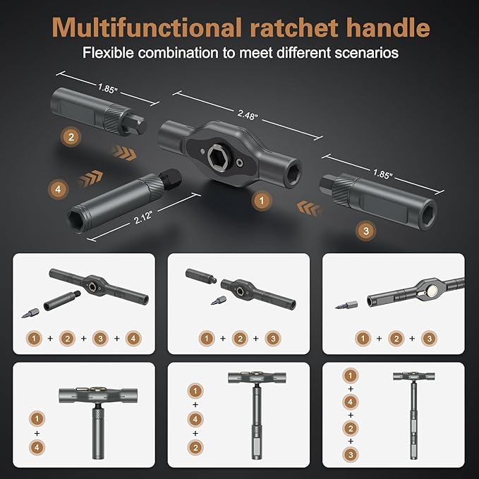Ratchet Magetic Screwdriver Set: S2 Steel Precision Screwdriver Set - Removable Self Assembly Screwdriver Kit for Furniture Assembly and Repair - Gift for DIYer