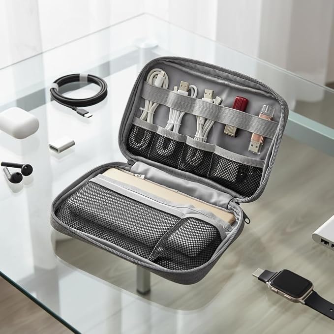 GOX Cable Organizer Pouch ��� Case for Chargers and Cords, Cord Organizer Travel Black, Small Cable Organizer Bag for Earbuds & Tech Accessories(Grey-Large)