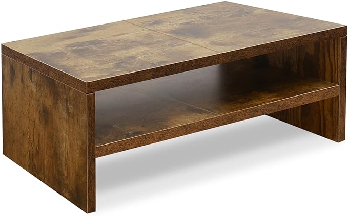TEAMIX 20 inch Monitor Riser Stand - 2 Tiers, Wood Rustic Desktop Bookshelf | Laptop/PC/Printer/Keyboard Storage, Ergonomic Design, 15mm thick Sturdy Wood Boards, TV Stand, Home Office Desk Accessories