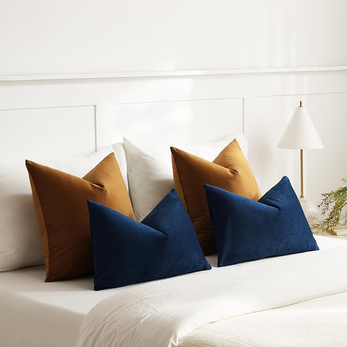 Throw Pillow Covers 16x16 Golden Brown: Pack of 2 Cozy Soft Velvet Square Modern Luxury Decorative Throw Pillow Cases for Sofa Couch Living Room Bed Home Decor