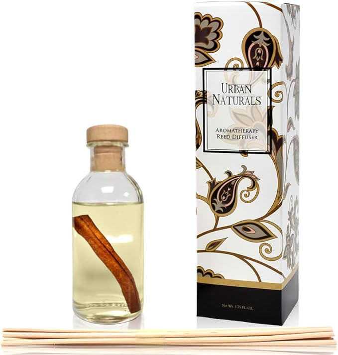 Urban Naturals Cinnamon Vanilla Oil Reed Diffuser Set | Warm, Fresh Baked Cookies | Perfect Fall Scent! | Made w/Essential Oils | Great Kitchen Scent & Gift Idea | Eco-Friendly. Vegan.