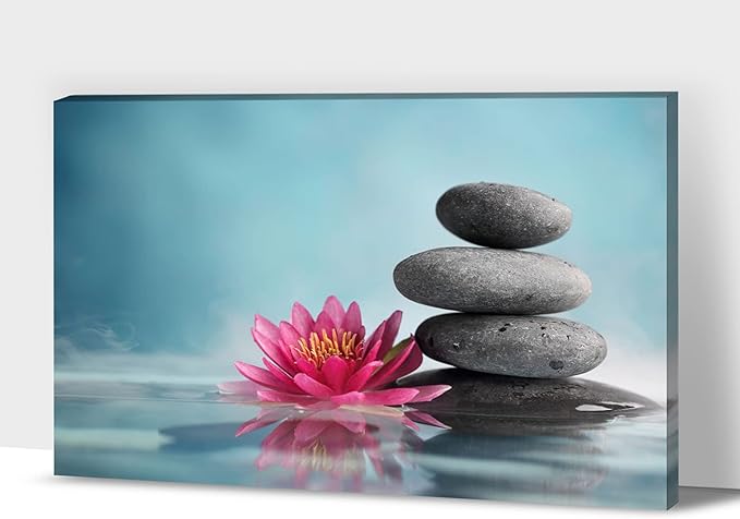 GUTTATY Zen Wall Art Decor, Modern Bathroom Zen Decor Wall Art, Zen Relaxing Canvas Wall Art for Spa Room Decor, Black Pebble and Pink Flower Zen Art Prints for Office & Spa Wall Decor 12x18 Inches