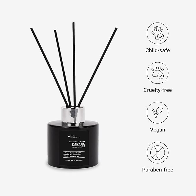 Cabana Reed Diffuser Set, Luxury Hotel Inspired Home Diffuser with Hints of Marine, Bergamot, and Jasmine, Lasting 4 Month Longevity, 100mL