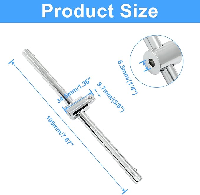 3/8 Inch T-Handle Wrench 195mm/7.67 Inch Length Adjustable T-Handle Socket Hand Tool, Chrome Vanadium Steel Drive Sliding Wrench Breaker Bar For Car Repair