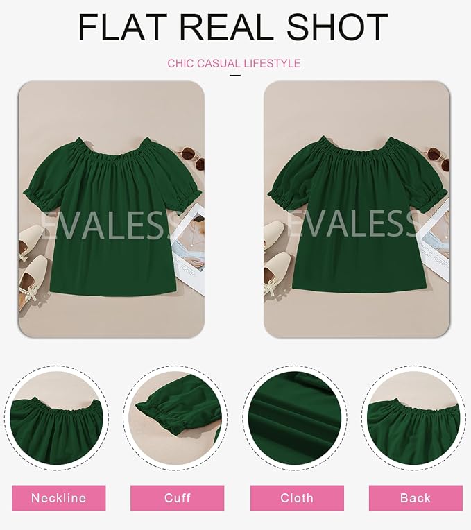 EVALESS Womens Tops Off The Shoulder Blouses for Women Dressy Casual Cute Puff Sleeve T Shirts Fashion 2026