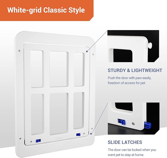 PETLESO Small Pet Door for Screen & Sliding Doors - 8.3" x 10.3" Magnetic Flap Auto Closing with Lockable Insert, Ideal for Cats and Small Dogs, White