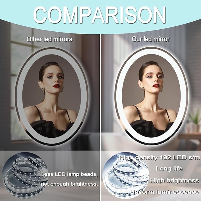 26 x 40 Inch Oval LED Vanity Mirror with Lights 3 Color Dimmable Memory Front Back Light 40 Oval Lighted Mirror for Bathroom Makeup Salon Wall Mount AntiFog 40in Ovals Smart Light up Mirrors