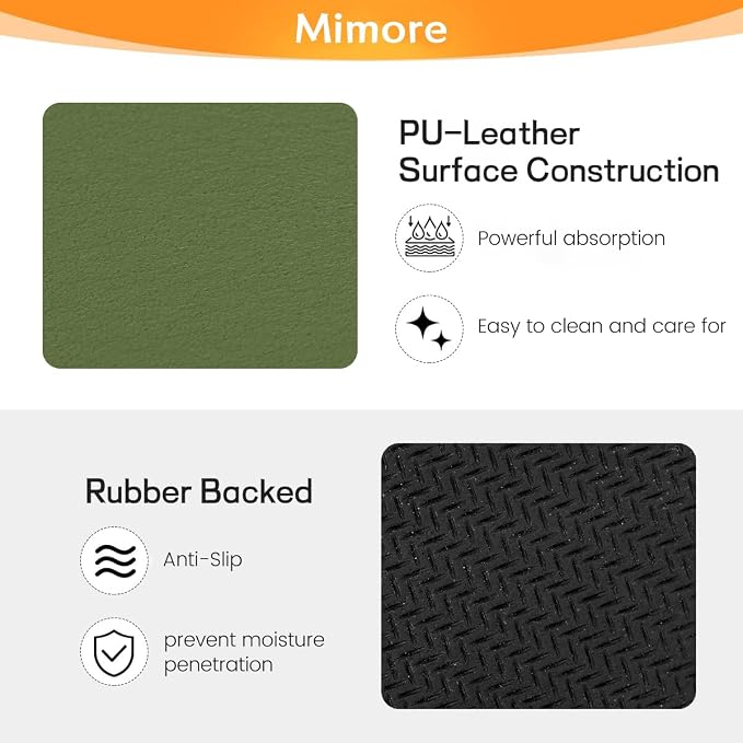 Mimore Coffee Mat - 12x19 Inch Green Countertop Mat - Absorbent, Hides Stains, Rubber Backed - Dish Drying Mat Fits Under Coffee Maker or Espresso Machine