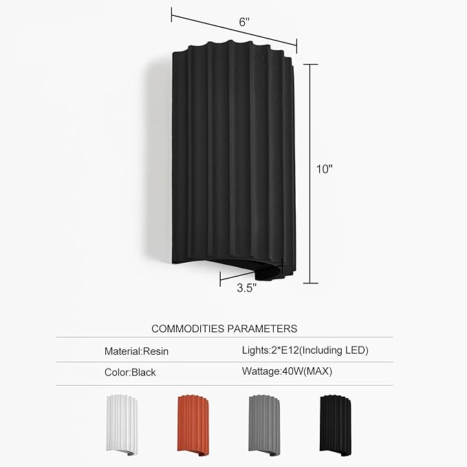 ZEROUNO Black Resin Modern LED Wall sconces Wall Lighting Set of 2, Hardwired Indoor Wall Light Fixtures Lamp Up and Down for Living Room Bedroom Hallway Corridor Conservatory Stairs (with E12 Bulbs)