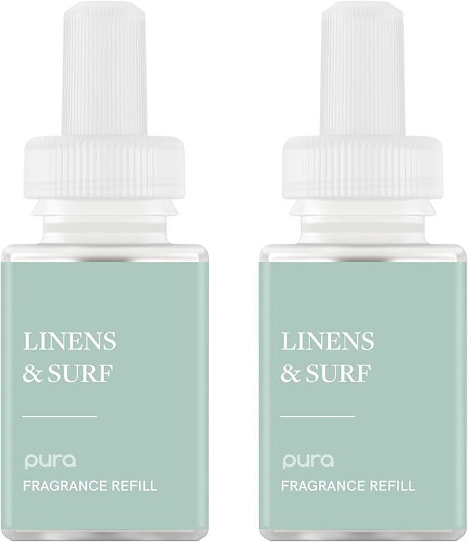 Pura Smart Home Air Diffuser - Smart Air Diffuser - Up to 120-Hours of Luxury Fragrance per Refill - Spring & Summer Fragrance - 2 Pack, Linens & Surf