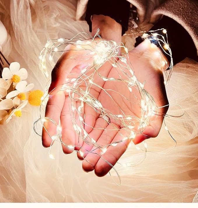 LED Fairy Lights Battery Operated String Lights Waterproof Silver Wire Firefly Lights for DIY Crafts Wedding Indoor Outdoor Christmas Patio Garden Decoration (Pure White, 33FT-100LEDS)