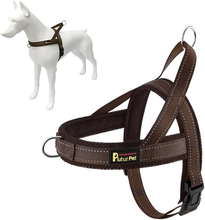 Plutus Pet No Pull Dog Harness with Breathable Mesh Padded, Adjustable Reflective Escape Proof Dog Harness, Quick Fit Dog Vest Harness for Small Medium Large Dogs(L, Chocolate)