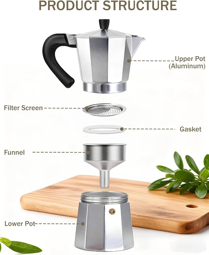 Coffee Maker Stovetop Espresso Maker 9 Cup Aluminum Moka Pot Percolator 15oz 450ml Easy Brewing for Electric Ceramic Stoves Home Camping Italian Cuban Café Classic Silver