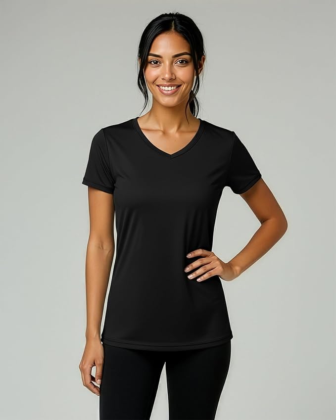 5 Pack Women's Dry Fit V Neck Workout Tops T Shirts Athletic Gym Yoga Tees | Available In Plus Size, Cooling Moisture-Wicking, Short Sleeve, Quick-Dry, Fitness, Stretch, Exercise, Running, Hiking