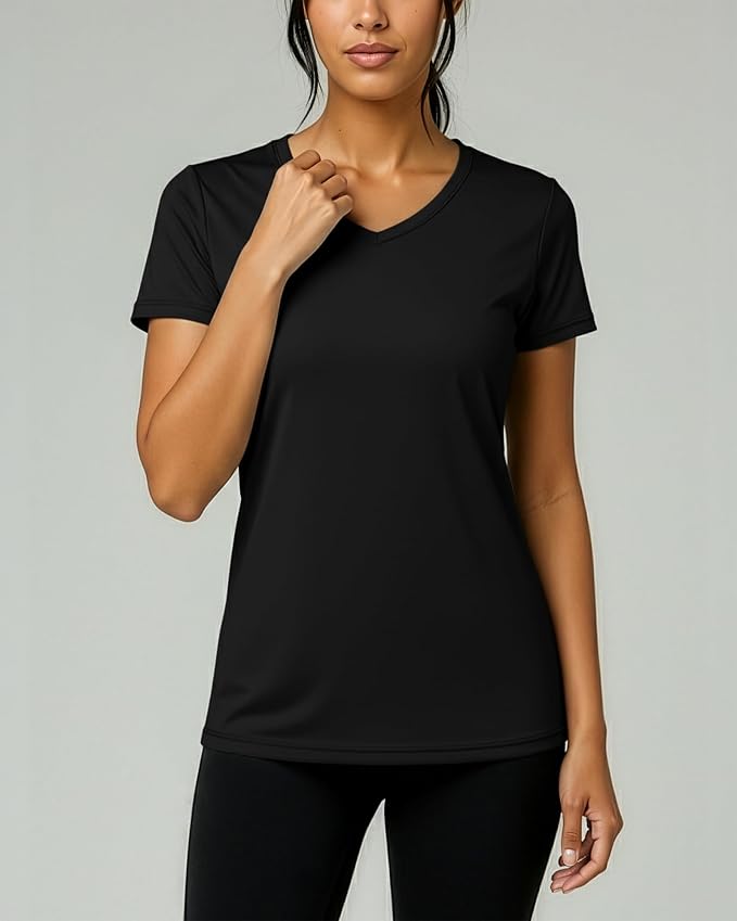 5 Pack Women's Dry Fit V Neck Workout Tops T Shirts Athletic Gym Yoga Tees | Available In Plus Size, Cooling Moisture-Wicking, Short Sleeve, Quick-Dry, Fitness, Stretch, Exercise, Running, Hiking