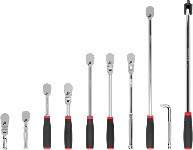 TEKTON 3/8 Inch Drive Non-Quick-Release Comfort Grip Ratchet, L-Handle, and Breaker Bar Set (10-Piece) | SDR99104