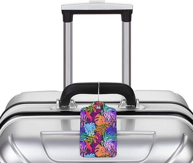 2PC Tropical Leaves Luggage Tags for Travel, Colorful Summer Scenery Suitcase Tag Privacy Name ID Card Quick to Find Out Travel Bag Labels for Holiday Honeymoon Wedding