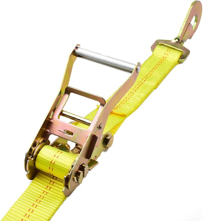 Stay There Axle Tie Down Combo Strap with Snap Hook Ratchet - 2 Inch x 114 Inch - 4 Pack - Classic Yellow - 10000lb Guaranteed Break Strength