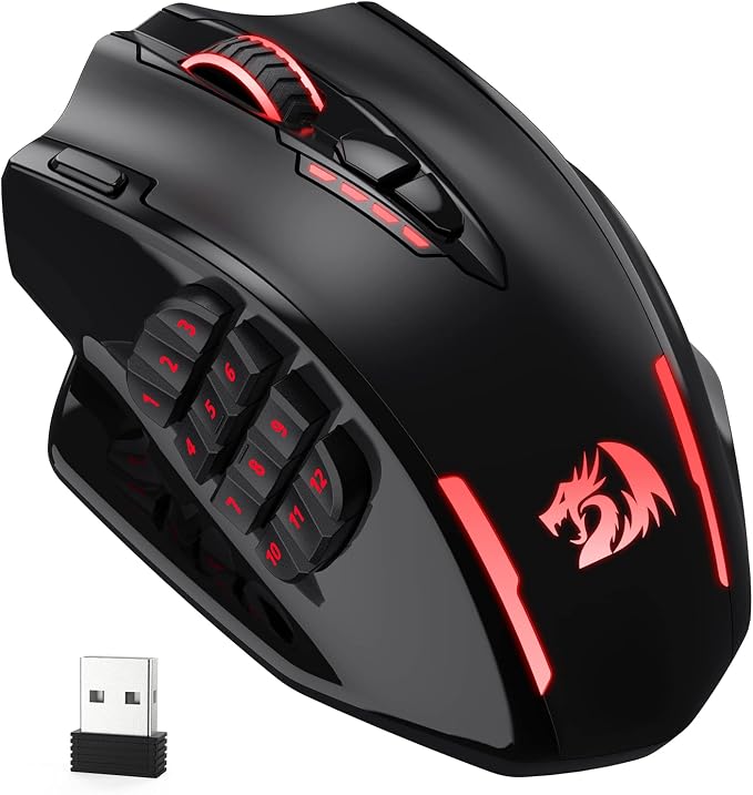 Redragon M913 Wireless RGB MMO Gaming Mouse 16000 DPI Remapping Keys | Cable-Free 0 Delay Dedicated for FPS Gamers, Redefine Keybinding Macro, Vibing Backlight, Ergonomic Grip Body Comfort