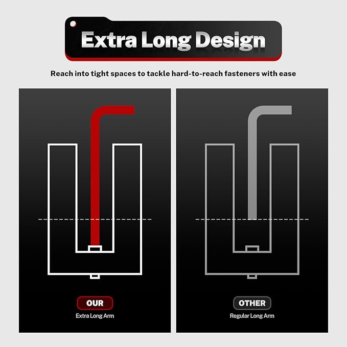 TOMMARS 26-PC Allen Wrenches Set Magnetic Ball End Extra Long Arm Allen Key Set With T-Handle Color Coded Hex Key Set SAE(0.05-3/8") Metric(1.27mm-10mm)