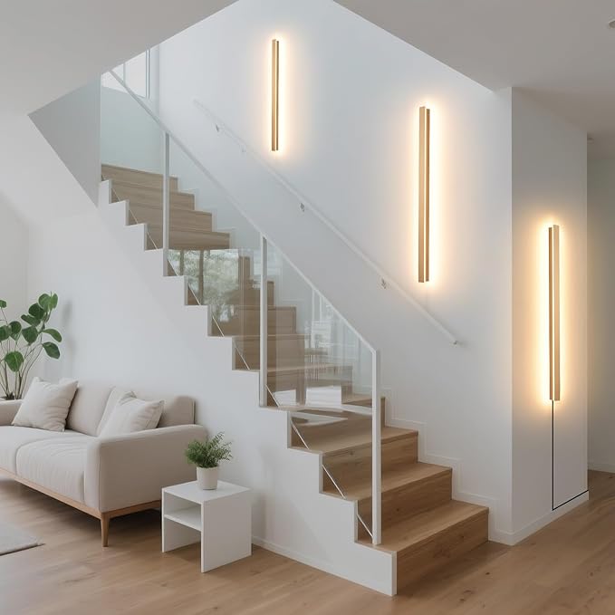 Modern Plug in Wall Lights, 31.4 inch Frosted Gold LED Long Wall Sconce, 16W Warm White 3000K Acrylic Indoor Wall lamp,with 59" Plug Cable for Bedroom, Living Room, Hallway