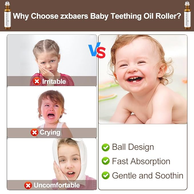 zxbaers 2PCS Teething Roller All Natural for Babies, Natural Pain Relief Roller, Teething Relief Roller, A Thousand Roses Teething Roller Oil
