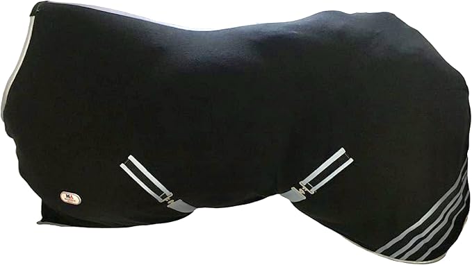 Majestic Ally Anti Pill Fleece Horse Blanket/Sheet with Silver Braided Rope (Black, 76)